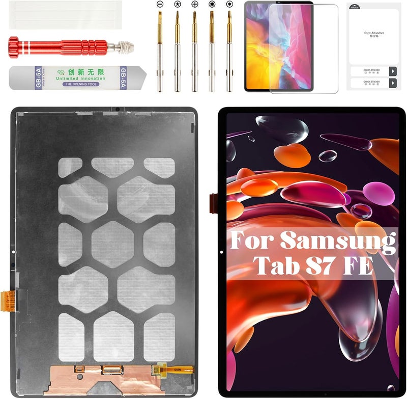 BEXUPULL استبدال شاشة لجهاز Samsung Tab S7 FE لاستبدال شاشة LCD لجهاز Samsung Galaxy Tab S7 Fe لإصلاح شاشة Samsung SM-T733 مجموعة تجميع اللمس باللون الأسود SM-T730 12.4" - Image 1